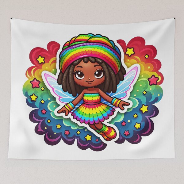 Item preview, Rasta Fairy Rastafairyan Cute Little Black Girl, Reggae Rainbow, Dreadlock designed and sold by Anticulture.