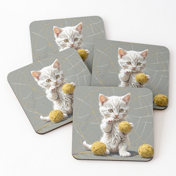 Item preview, A yellow white kitten playing with a ball of yarn designed and sold by EdwardBratton.