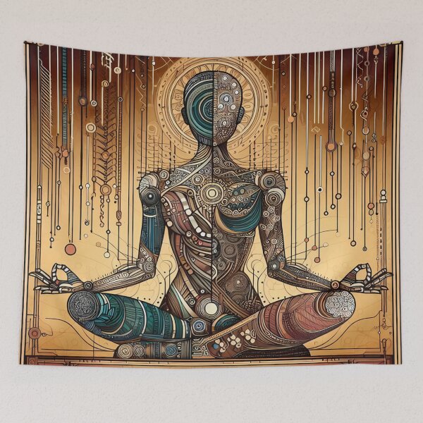 Aperçu de l'œuvre Méditation mécanique, une figure humanoïde dans une pose méditative créée et vendue par aminz4.