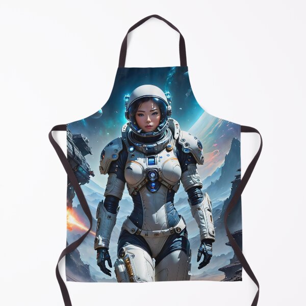Item preview, Female Astronaut Exploring Space anime retro futuristic poster designed and sold by BorgSpareParts.