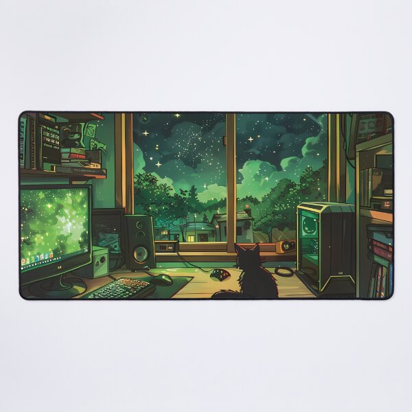 Item preview, Lofi Gamer Room : design cosy avec plantes, chat Lofi, PC de jeu et livres designed and sold by KWorldDesigns.