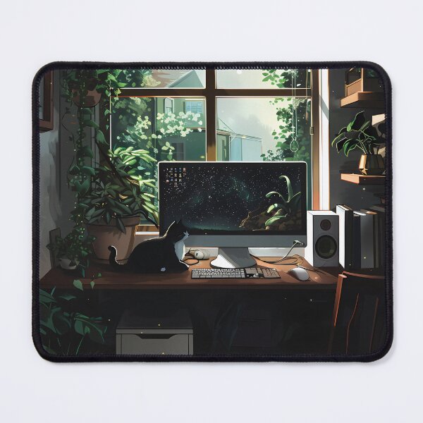 Item preview, Lofi Gamer Room: Cozy Design with Plants, Lofi Cat, Gaming PC & Books designed and sold by KWorldDesigns.