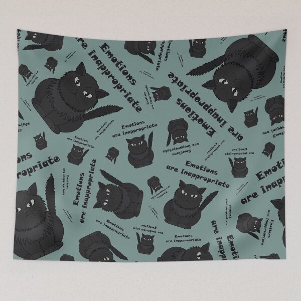 Item preview, Pattern with a black cat Tomeo and the inscription "Emotions are inappropriate" designed and sold by Cherevan.