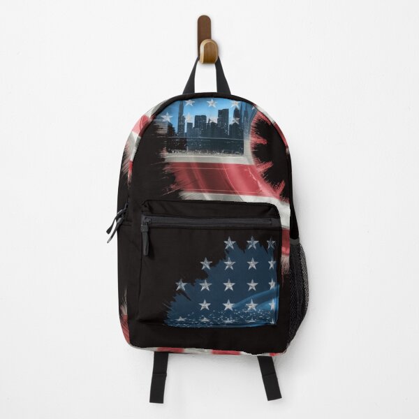 Item preview, Patriotic Cityscape Eye Shirt - American Flag and Urban Skyline Tee designed and sold by HOMEDESIGNPRINT.
