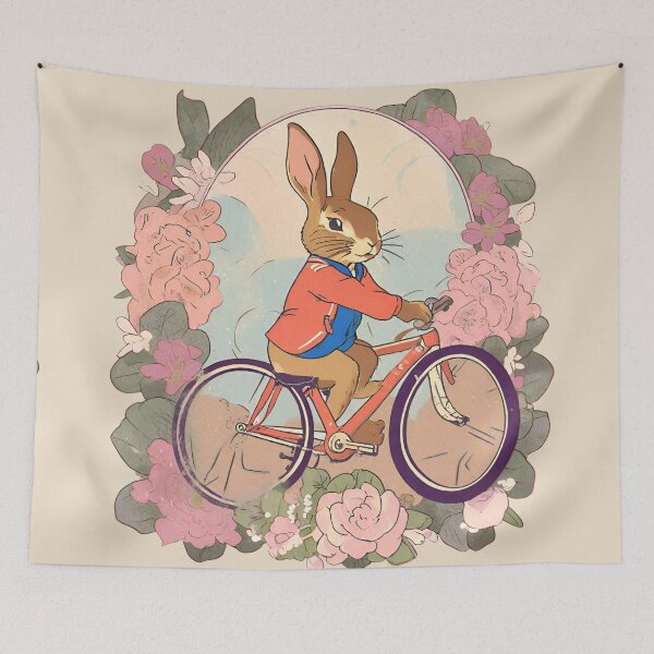 Item preview, Vintage Cycling Rabbit Bunny Mom with Beautiful Roses designed and sold by wigobun.