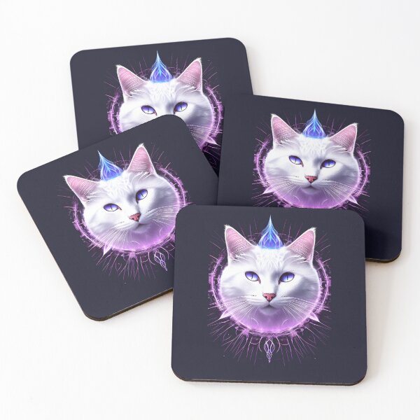 Item preview, White Cat face in flames and fractal designed and sold by cabana.space.