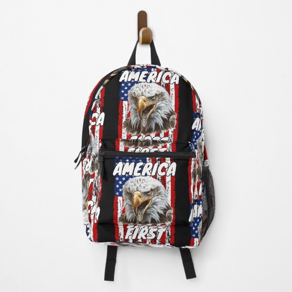 Item preview, Patriotic Eagle with the words America First and American flag background designed and sold by AmericaFreedom.