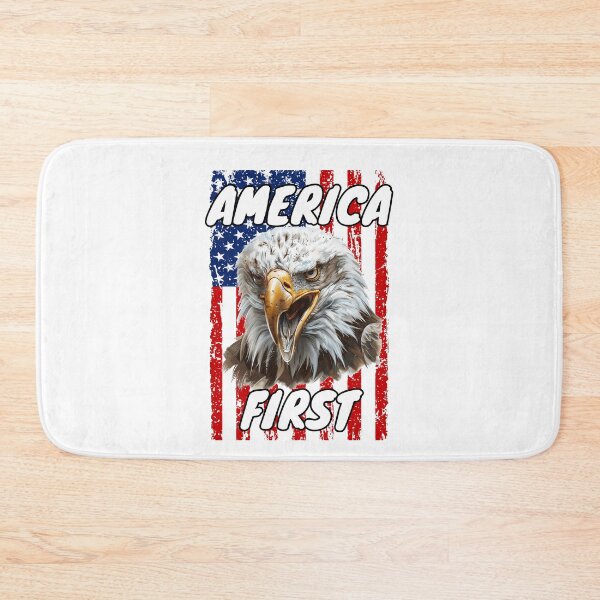 Item preview, Patriotic Eagle with the words America First and American flag background designed and sold by AmericaFreedom.