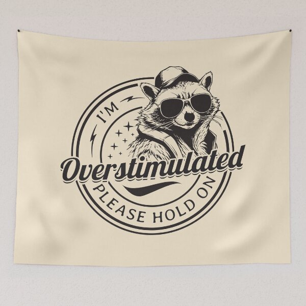 Item preview, Hold On Im Overstimulated - Funny Raccoon Lover Neurodivergent Autism Adhd Vintage Retro designed and sold by thecatcouch.