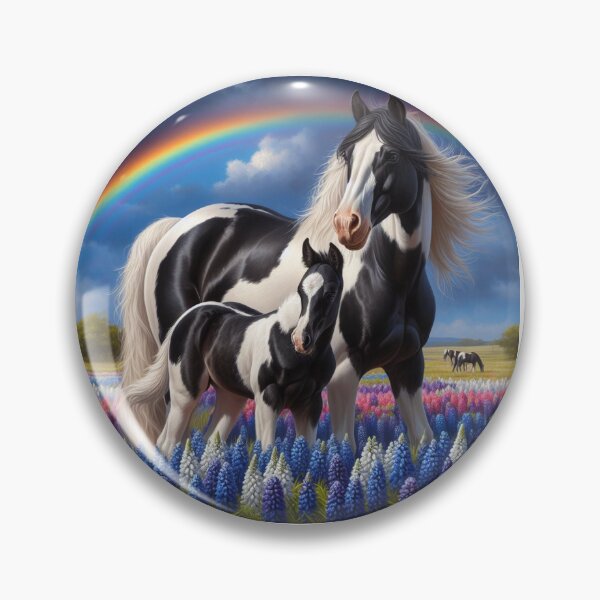 Item preview, Gypsy Vanner Mare and Foal: Field of Blue Bonnets designed and sold by Caitlin Soergel.
