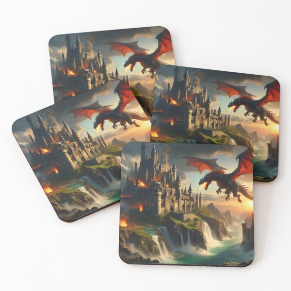 Item preview, Dragon attack on a large castle. designed and sold by MyHappyArtShop.