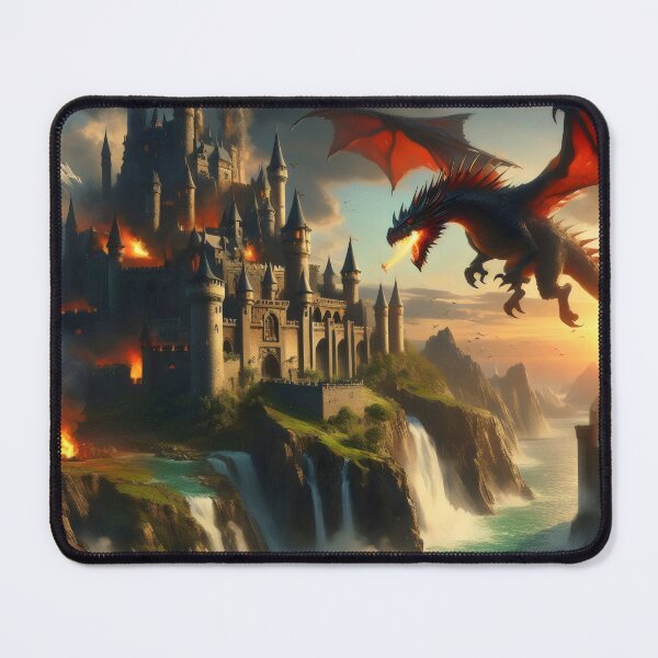Item preview, Dragon attack on a large castle. designed and sold by MyHappyArtShop.