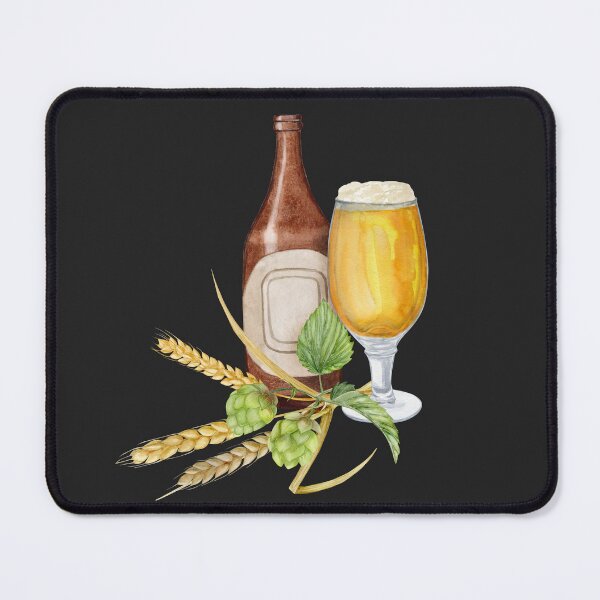 Item preview, Hand-drawn watercolor illustration bottle of beer with shaped glass of beer and hop and malt, beer festival, international beer day designed and sold by TanyaKremen.