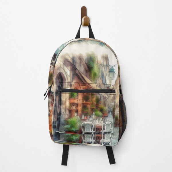 Item preview, Enchanted Watercolour Cafe Street at Dusk designed and sold by ArtComixHaven.
