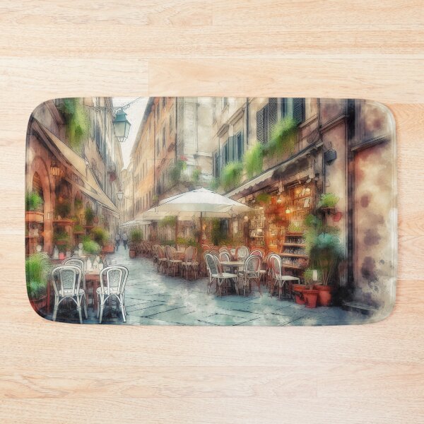Item preview, Enchanted Watercolour Cafe Street at Dusk designed and sold by ArtComixHaven.