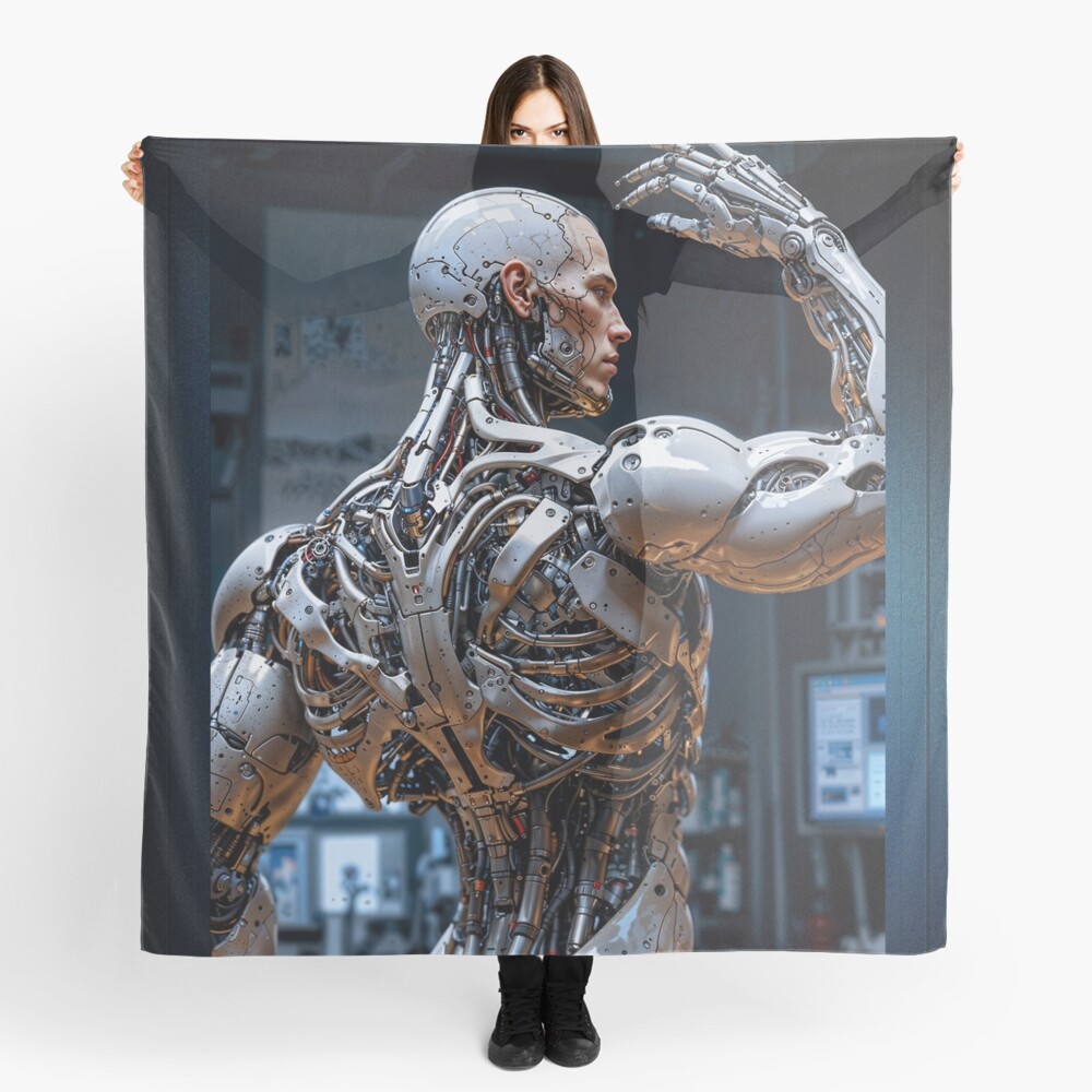 The Power Of A Machine Body Interesting AI Concept Art by Xzendor7 Decorative Android Portrait Ladies Scarf