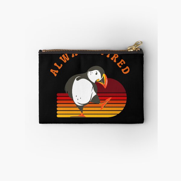 Item preview, ALWAYS TIRED NEVER BROKE FUNNY PUFFIN RETRO SUNSET designed and sold by BlueGoldArt.