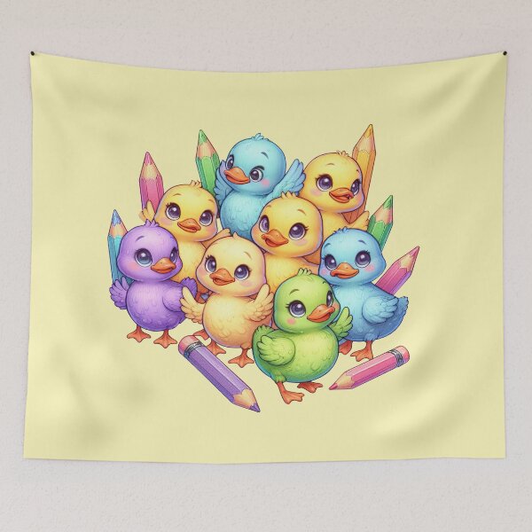 Item preview, Cute Ducklings and Colored Pencils - Whimsical Art Print designed and sold by lloreleya.