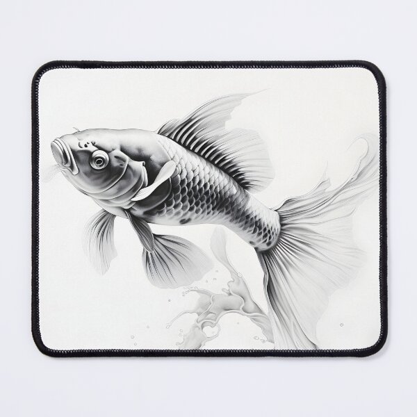 Artikelvorschau, Schwarz-weiße Bleistiftzeichnung eines goldenen Fisches entworfen und verkauft von Pencil-Art.