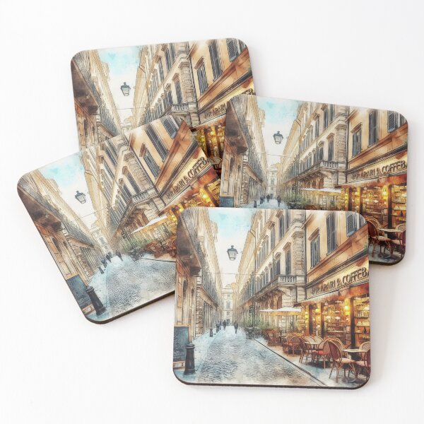 Item preview, Vintage Watercolor of Bustling European Coffee Street designed and sold by ArtComixHaven.