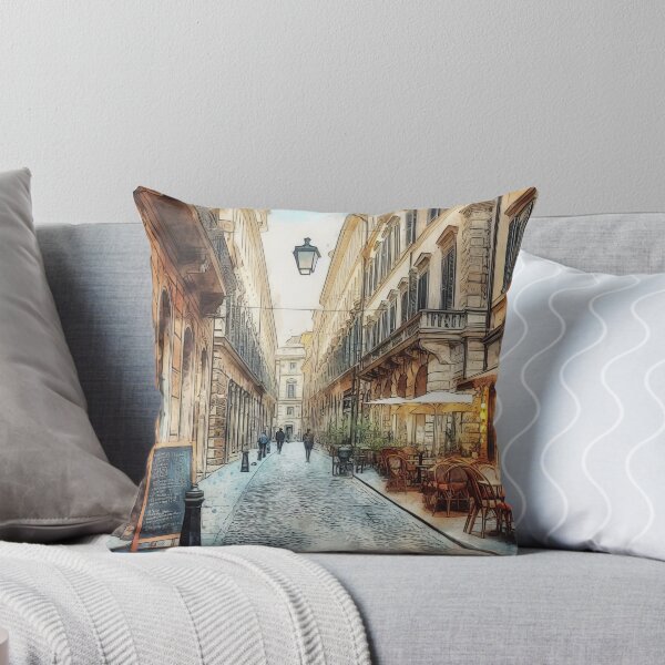 Item preview, Vintage Watercolor of Bustling European Coffee Street designed and sold by ArtComixHaven.