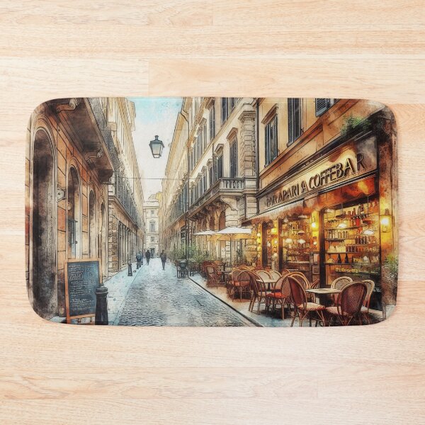 Item preview, Vintage Watercolor of Bustling European Coffee Street designed and sold by ArtComixHaven.
