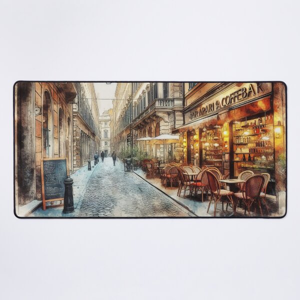 Item preview, Vintage Watercolor of Bustling European Coffee Street designed and sold by ArtComixHaven.