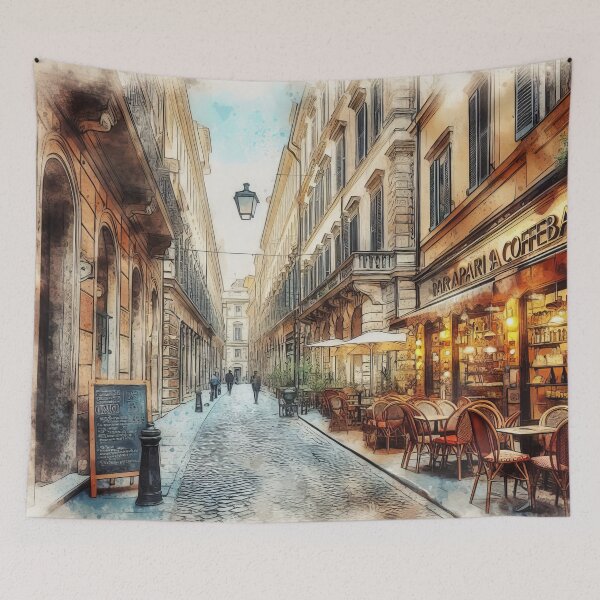 Item preview, Vintage Watercolor of Bustling European Coffee Street designed and sold by ArtComixHaven.