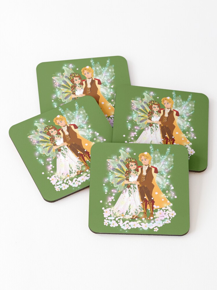 Thumbnail 1 of 5, Coasters (Set of 4), A Wondrous Forest Fairy Wedding Love Is In The Air™ designed and sold by FairyBookClub.
