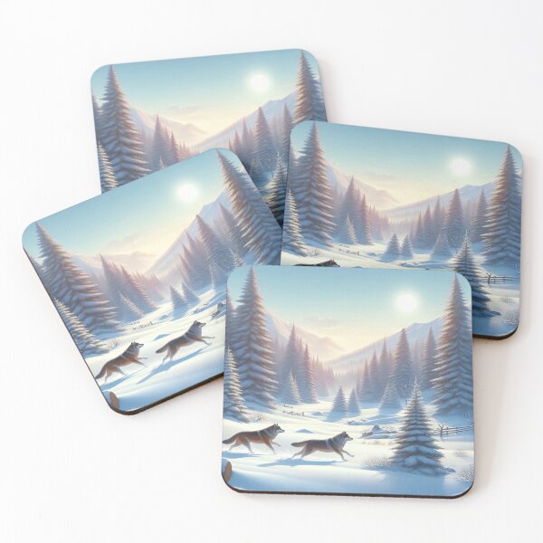 Item preview, Serene Winter Wonderland with Wolves under Full Moon designed and sold by ArtComixHaven.