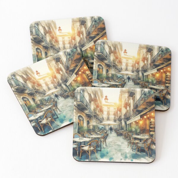 Item preview, Dreamy Watercolor Evening at a Venetian Cafe designed and sold by ArtComixHaven.