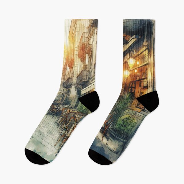 Item preview, Dreamy Watercolor Evening at a Venetian Cafe designed and sold by ArtComixHaven.