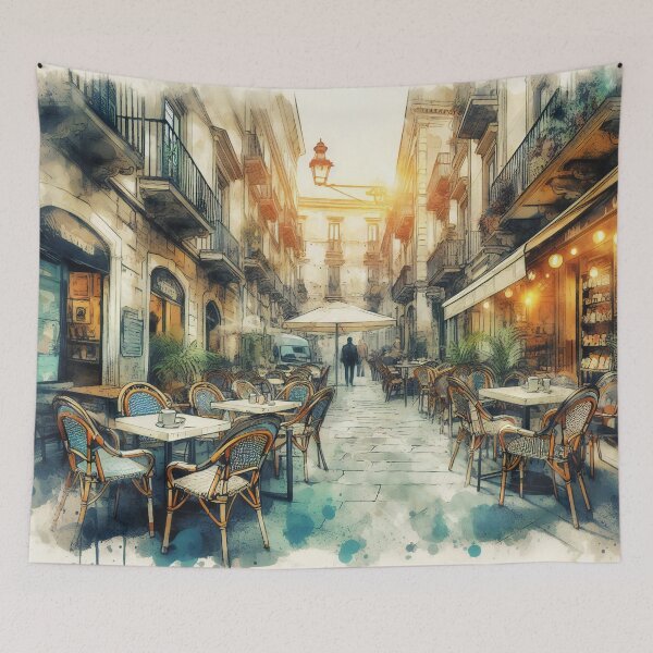 Item preview, Dreamy Watercolor Evening at a Venetian Cafe designed and sold by ArtComixHaven.