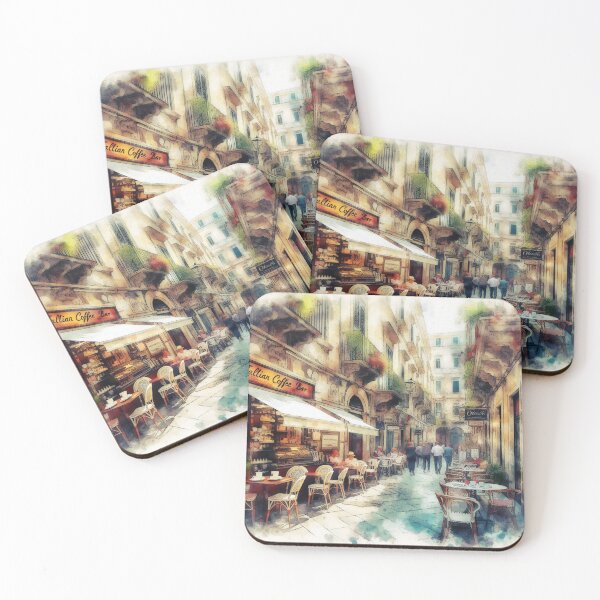 Item preview, Charming Watercolour Morning in Italian Cafe Alley designed and sold by ArtComixHaven.