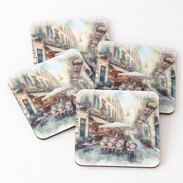 Item preview, Sunlit Morning in a Picturesque Italian Cafe Street designed and sold by ArtComixHaven.