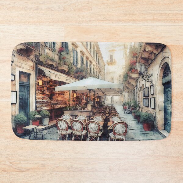Item preview, Sunlit Morning in a Picturesque Italian Cafe Street designed and sold by ArtComixHaven.