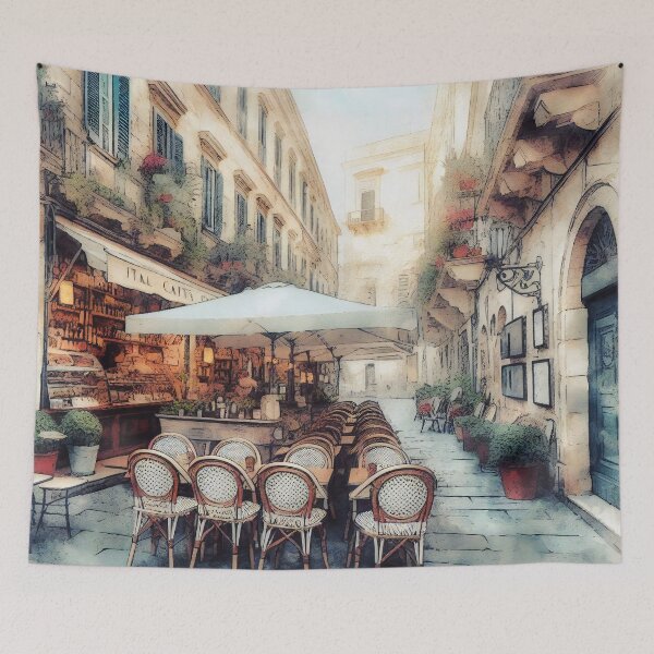 Item preview, Sunlit Morning in a Picturesque Italian Cafe Street designed and sold by ArtComixHaven.
