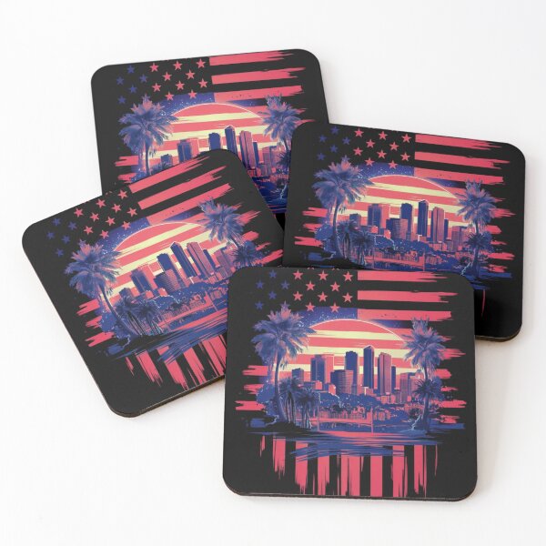 Item preview, Urban Sunset Glory - Patriotic Cityscape with Star-Spangled Banner designed and sold by HOMEDESIGNPRINT.