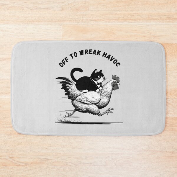 Item preview, Funny Off to Wreak Havoc Tuxedo Cat on a Chicken designed and sold by Cree8if.