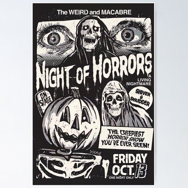 Item preview, Night of Horrors Horror Show Spookshow Poster designed and sold by SpookshowDesign.