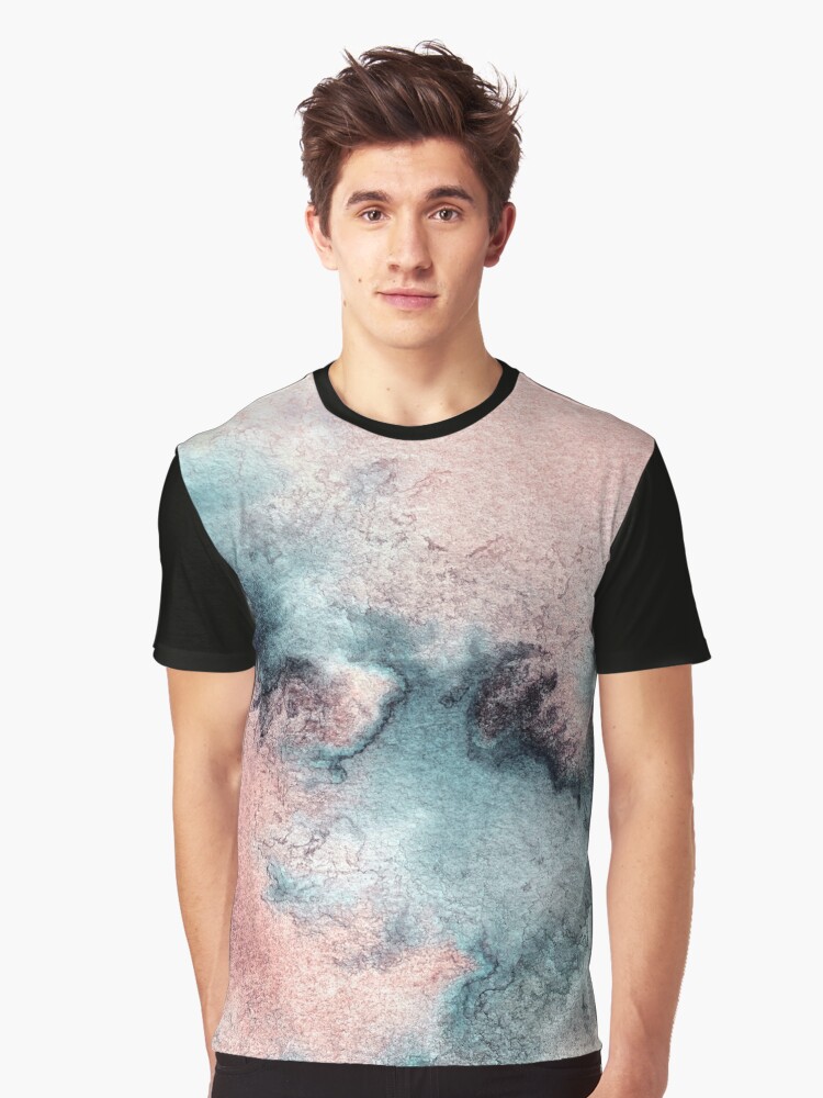 Pink and Blue Abstract Watercolor Painting Graphic T-Shirt for