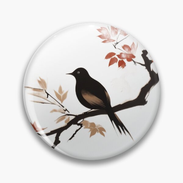 Item preview, zen style bird on red yellow branch designed and sold by FunkyBuddhas.