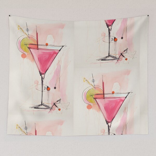 Item preview, Whimsical Martini Delight- Vibrant Cocktail with Olive and Citrus Slice on White Expressive Composition designed and sold by OlfactoART Studio.