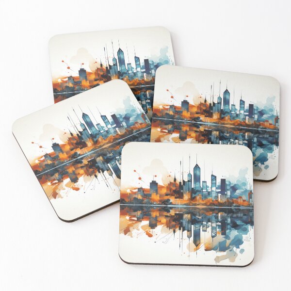 Item preview, Abstract Cityscape in Orange and Blue designed and sold by NeoNebulaArt.