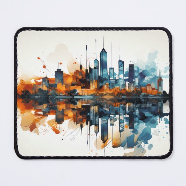 Item preview, Abstract Cityscape in Orange and Blue designed and sold by NeoNebulaArt.