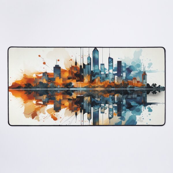 Item preview, Abstract Cityscape in Orange and Blue designed and sold by NeoNebulaArt.