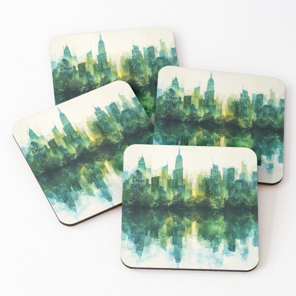 Item preview, Abstract Cityscape in Green and Blue designed and sold by NeoNebulaArt.