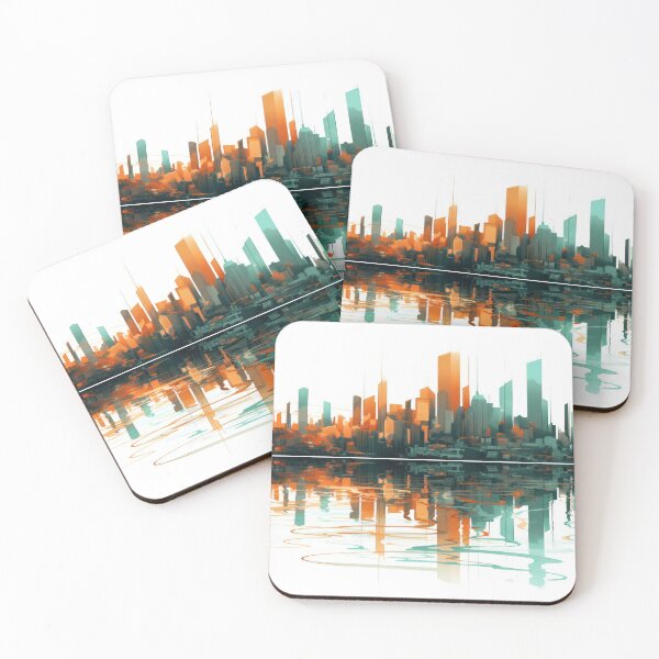 Item preview, Abstract Cityscape in Orange and Blue designed and sold by NeoNebulaArt.