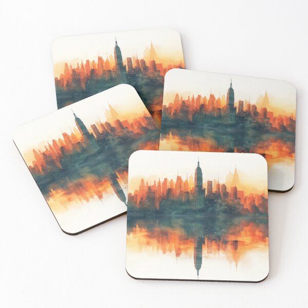 Item preview, Abstract Cityscape in Orange and Blue designed and sold by NeoNebulaArt.