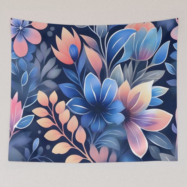 Item preview, Blue and Pink Floral Pattern with Leaves designed and sold by MrKATORSKI.